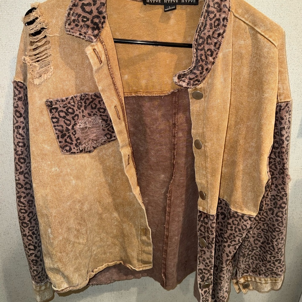 HYFVE Tan and Leopard Print Jean Jacket